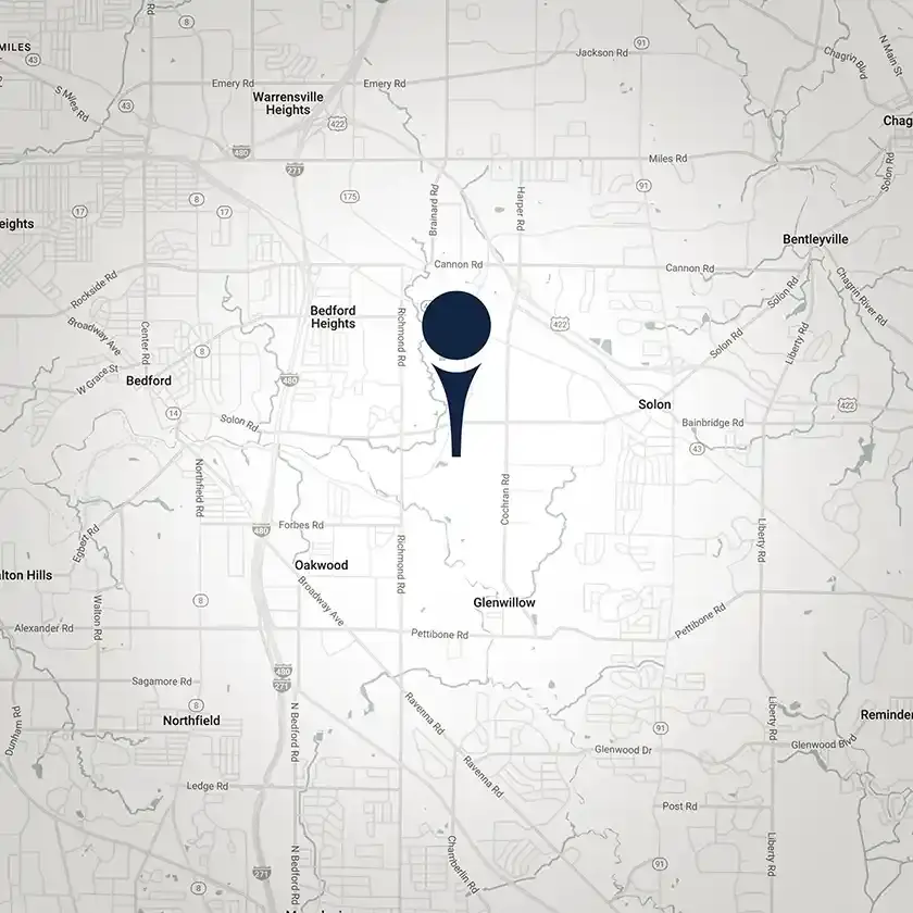 Location map of Hawthorne Golf Estates in Solon Ohio showing proximity to Cleveland