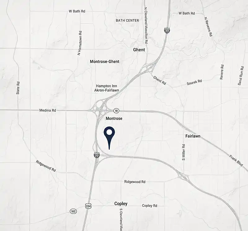 Location map of Rosemont Ridge in Fairlawn Ohio showing proximity to Cleveland
